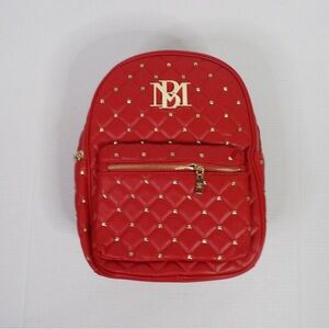 Badgley Mischka Red Quilted Backpack with Gold Accents